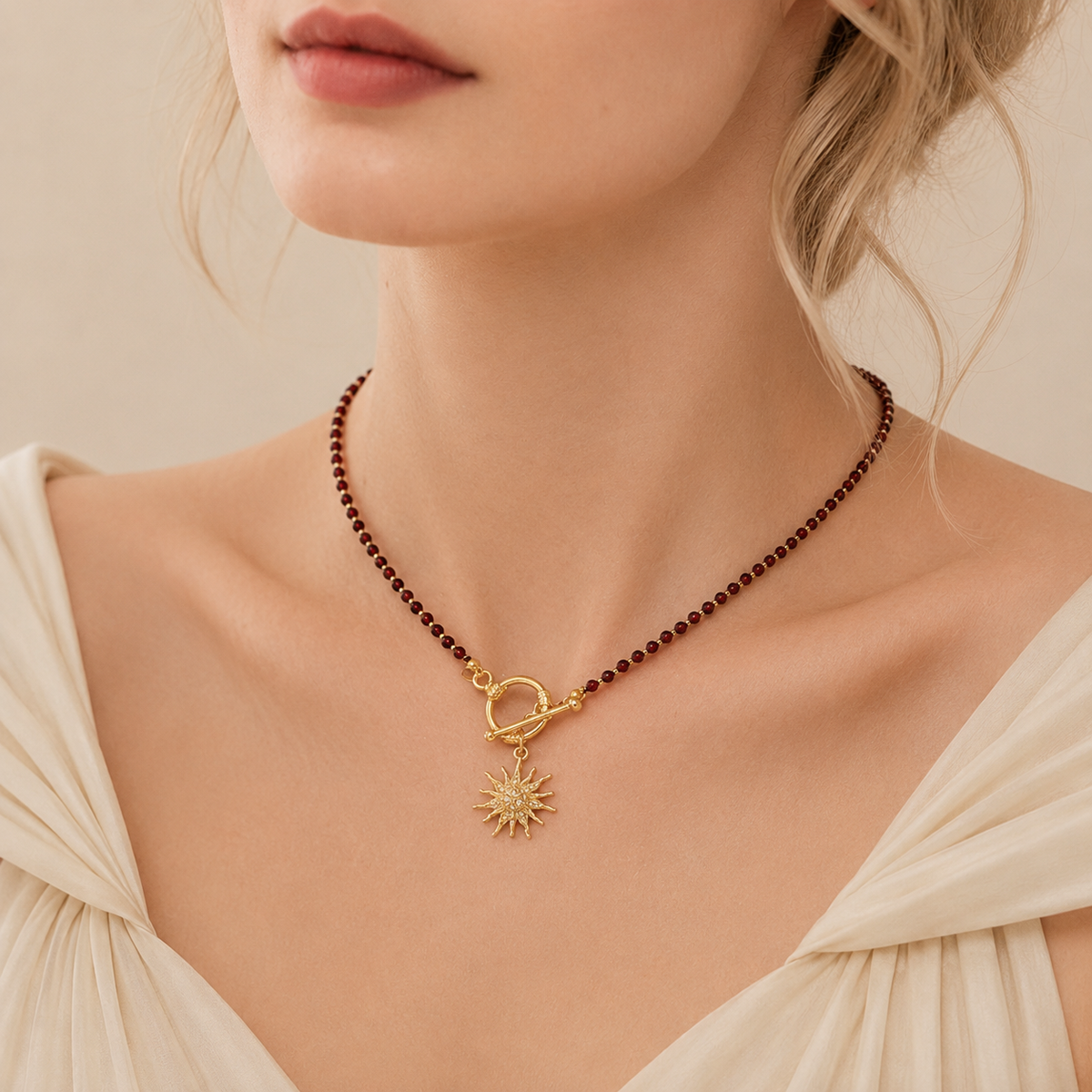 Sun Charm Beaded Toggle Necklace