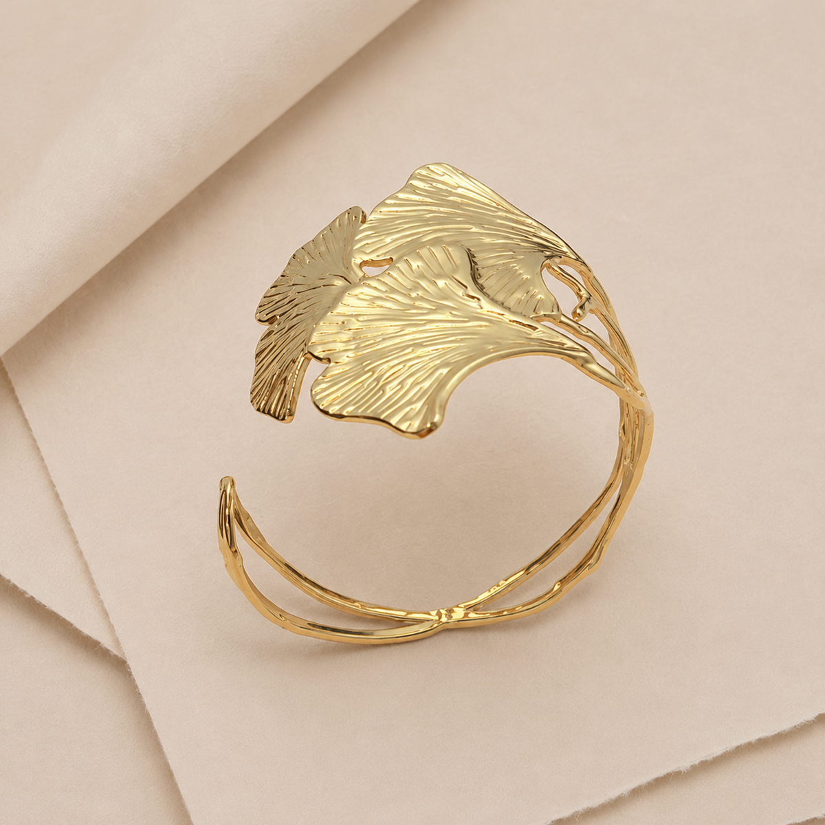 Ginkgo Leaf Open Cuff Bracelet Set