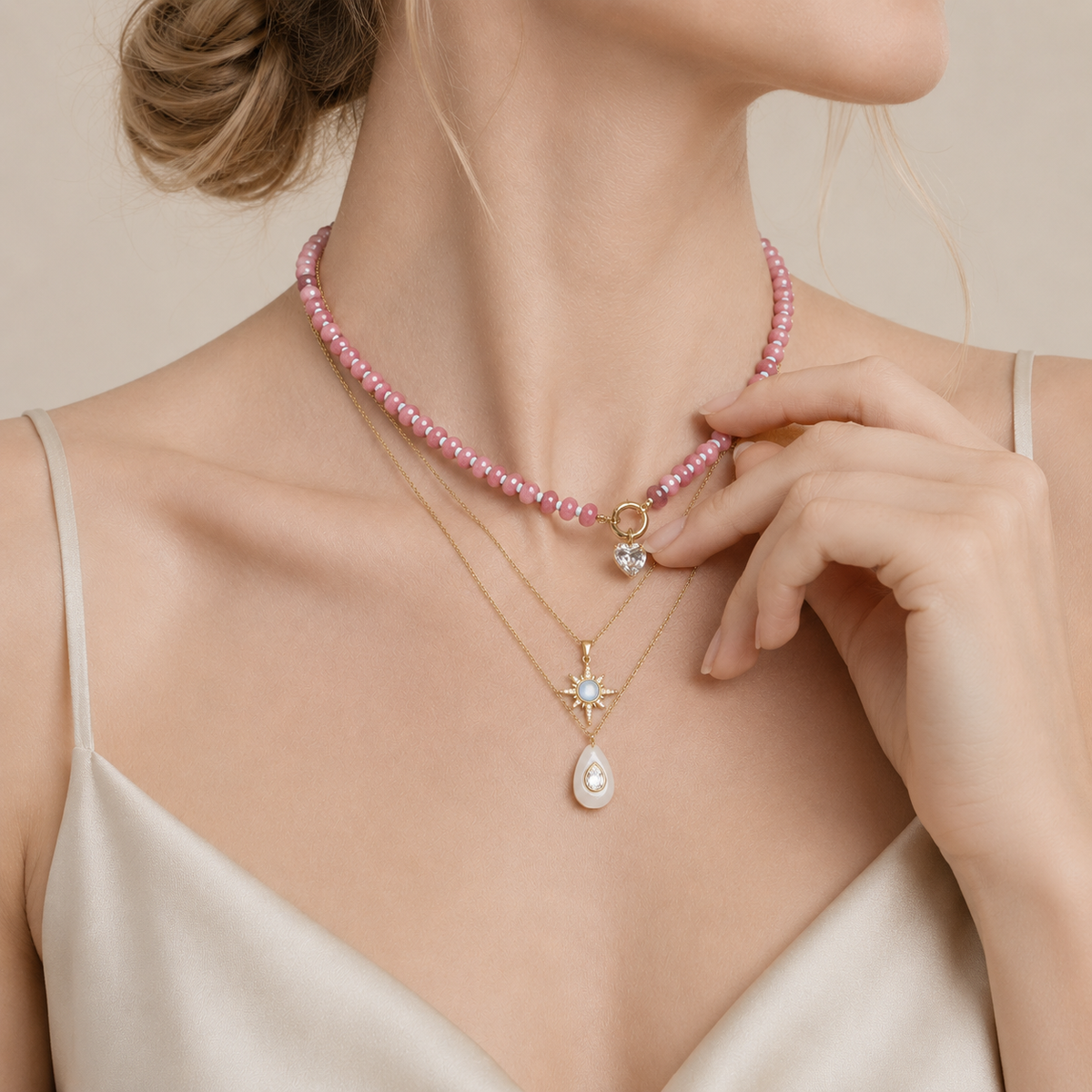 Multi-Strand Beaded Charm Necklace