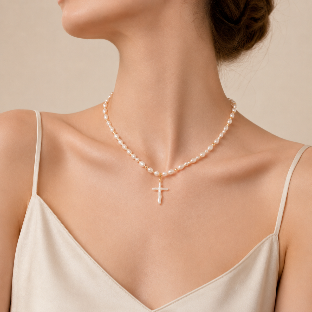 Beaded Cross Pendant Necklace